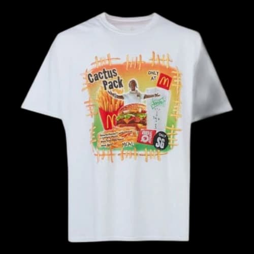Other Brand Travis Scott x Mcdonald Crossover Fries Alphabet Short Sleeve White T-Shirt