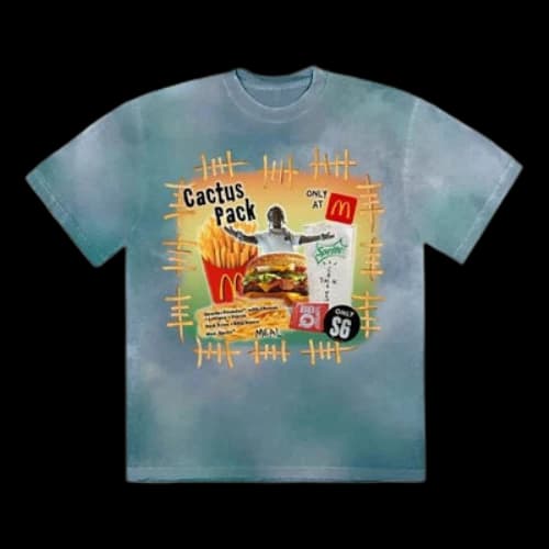 Travis Scott Cactus Jack x McDonald s Unisex CACTUS PACK VINTAGE BOOTLEG Printed Round-neck Tee Blue