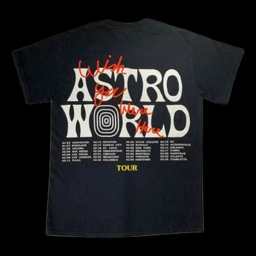 Travis Scott Unisex Cactus Jack Astroworld Tour Printed Round-neck Tee Black