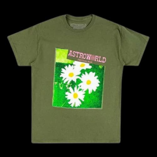 Travis Scott daisy Printing Short Sleeve Unisex Green