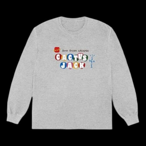 Travis Scott Cactus Jack x McDonald Crossover Chest Alphabet Printing Pattern Long Sleeves Unisex Gray