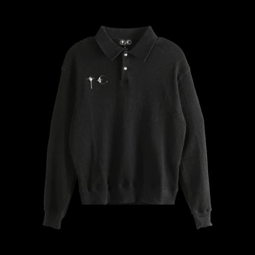 Thug Club Logo Emblem Waffle Knit Polo Shirt 'Black'