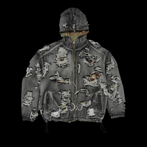 Thug Club Hell Denim Camo Hooded Zip-Up 'Black'