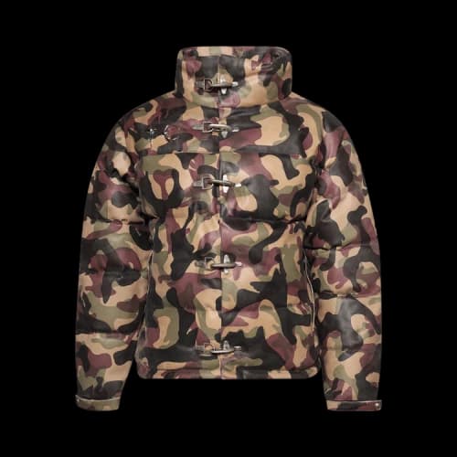 Thug Club Camo Leather Puffer Jacket 'Beige'