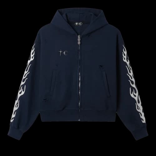 Thug Club Leather Flame Zip Up Hoodie 'Navy'