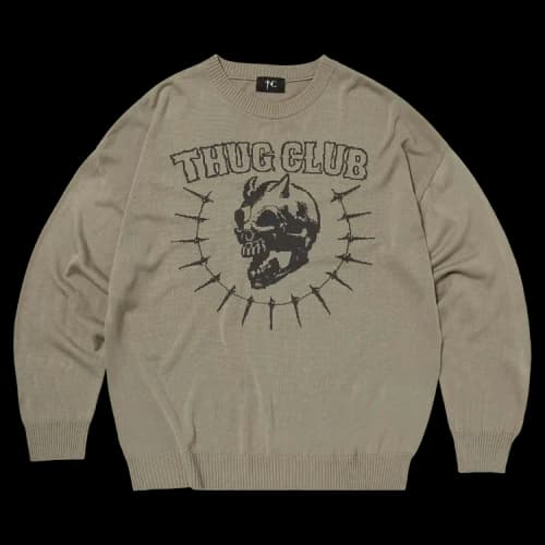 Thug Club Riding Skull Knit Sweater 'Beige'