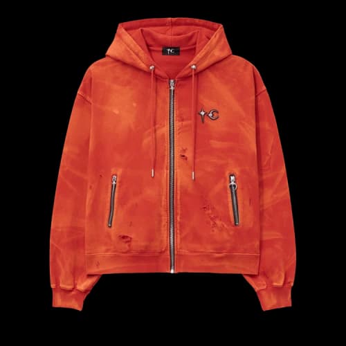 Thug Club Two Tone Washed Zip-Up Hoodie 'Red'