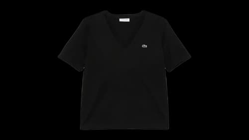 Lacoste Women's Relaxed Fit Soft Cotton V Neck T-shirt Black
