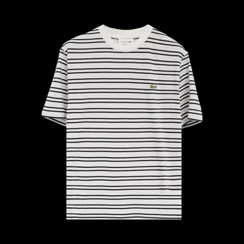 Lacoste Classic Fit Striped Cotton T-Shirt 'Blackbird/Flour'