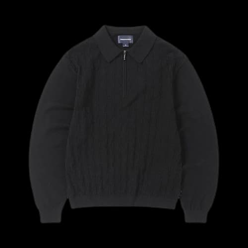 thisisneverthat Cable Knit Zip Polo 'Black'