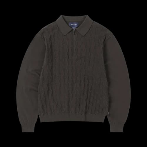 thisisneverthat Cable Knit Zip Polo 'Brown'