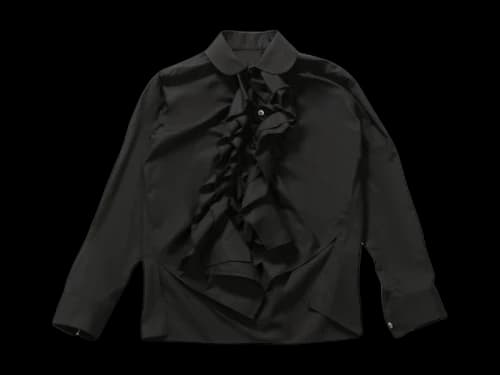 Comme des Garcons Ruffle Trimmed Front Button Long Sleeve Blouse Black