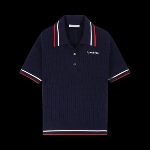Sporty & Rich Serif Logo Mila Polo Short-Sleeves 'Blue'