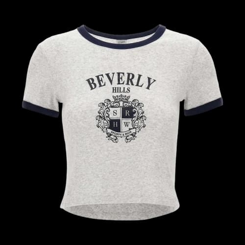 Sporty & Rich BH Crest Soft Ringer Tee 'Heather Grey/Dark Navy'