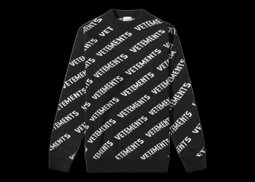 Vetements Allover Logo Crew Sweat Black/White
