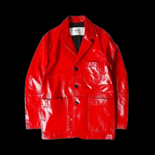 Ami Leather Jacket 'Scarlet Red'