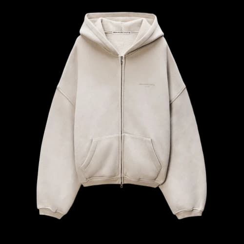 Alexander Wang Zip Up Hoodie with Allover Hotfix 'Washed Khaki'