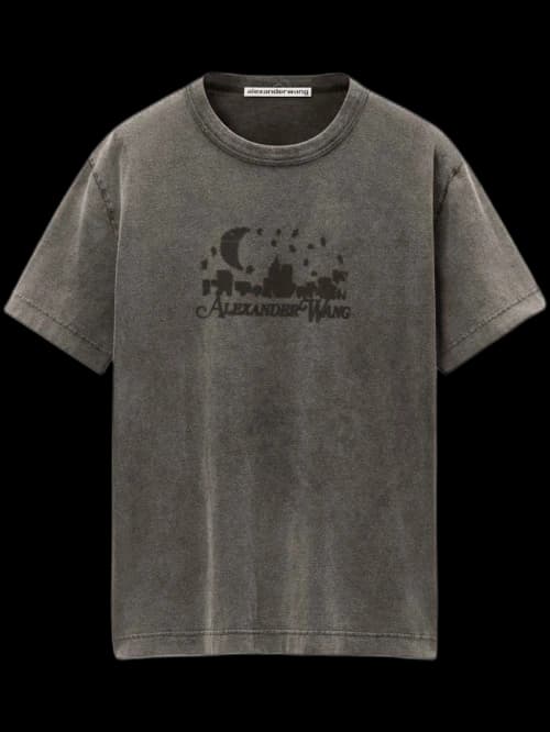 Alexander Wang Distressed Skyline Logo Graphic Tee Washed Charcoal