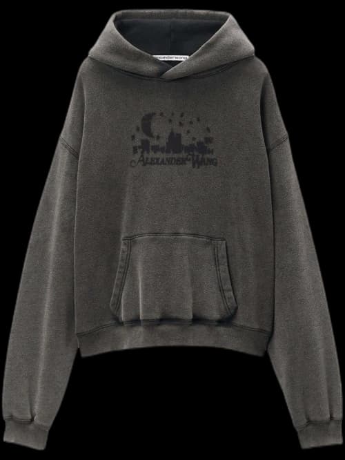 Alexander Wang Distressed Skyline Logo Graphic Hoodie Washed Charcoal