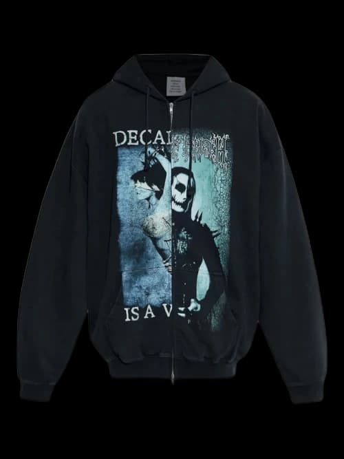 Vetements Cof Cut-Up Oversized Zip-Up Hoodie Black