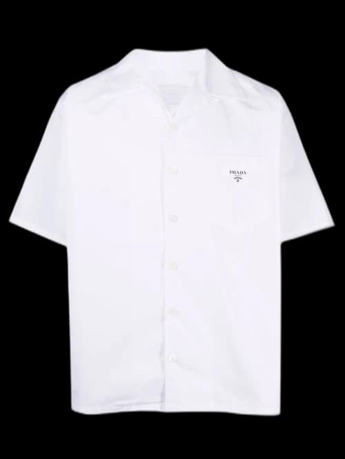 Prada Short Sleeve Cuban Collar Cotton Shirt White