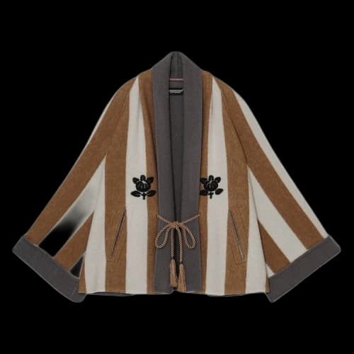 Undercover Mononoke Vertical Stripe Wool Coat 'Brown'