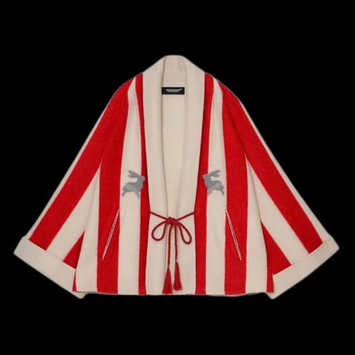 Undercover Mononoke Vertical Stripe Wool Coat 'Red'