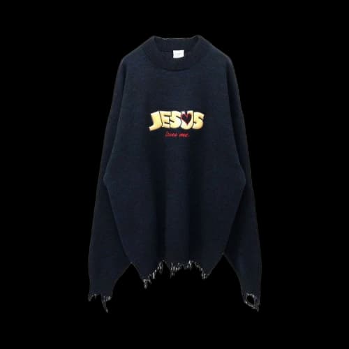 Vetements Jesus Loves You Destroyed Sweater 'Navy'