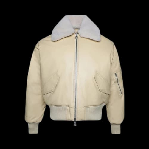 Ami Leather Bomber Jacket 'Vanilla Cream'