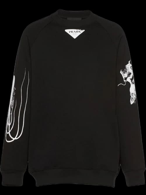 Prada Marine Print Oversized Fit Cotton Sweatshirt Black