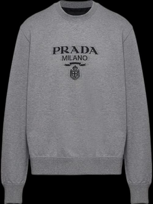 Prada Cotton Jersey Logo Crewneck Sweatshirt Grey/Black