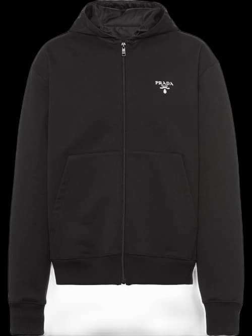 Prada Logo Embroidered Zip Up Hoodie Black