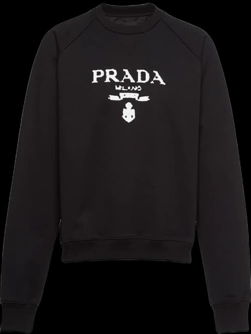 Prada Printed Cotton Fleece Crewneck Sweatshirt Black