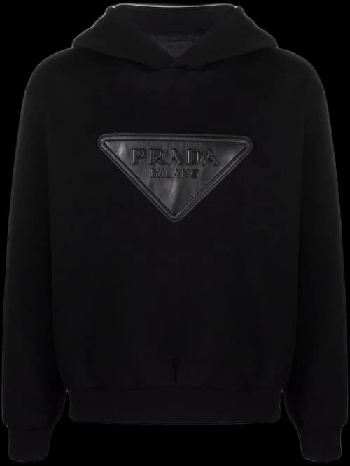Prada Logo Leather Patch Hoodie Black