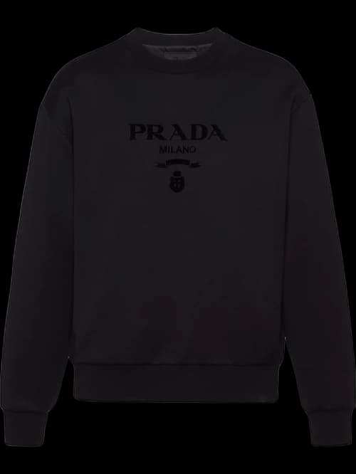 Prada Chenille Logo Crewneck Sweatshirt Black