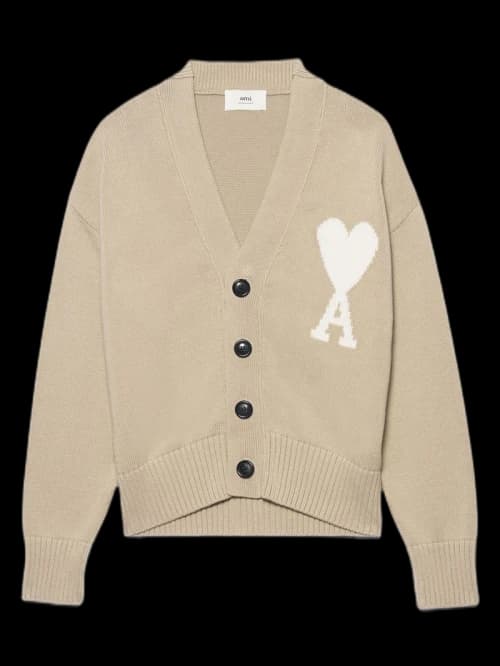 Ami Paris Ami De Coeur Boxy Fit Cardigan Beige/White