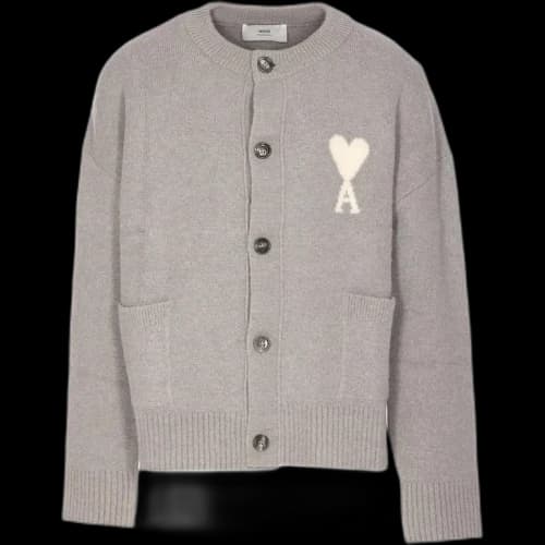 Amiparis AMI Big Heart Logo Alpaca Cardiga 'Gray'