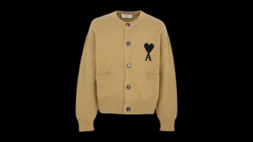 Ami Paris Wool Ami De Coeur Cardigan Camel