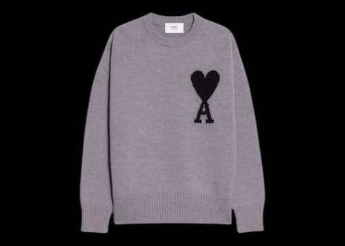 Ami Paris Ami de Coeur Merino Wool Crewneck Jumper Grey/Black