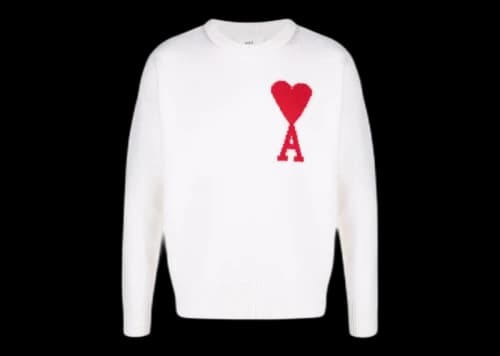 Ami Paris Ami de Coeur Merino Wool Crewneck Jumper White/Red