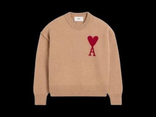 Ami Paris Ami De Coeur Jumper Beige/Red