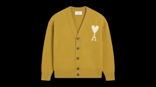 Ami Paris Felted Merino Mustard Wool De Coeur Sweater Havana/Off White