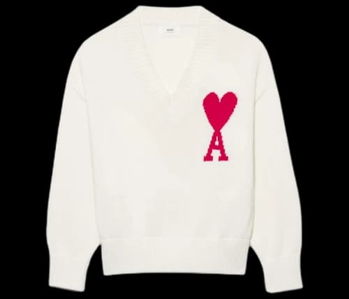 Ami Paris Ami De Coeur V Neck Sweater White