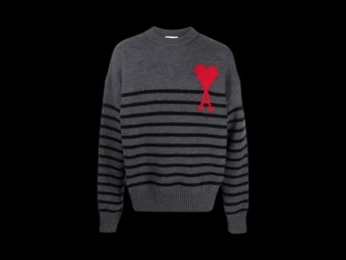 Ami Paris ADC Striped Crewneck Sweater Grey/Red