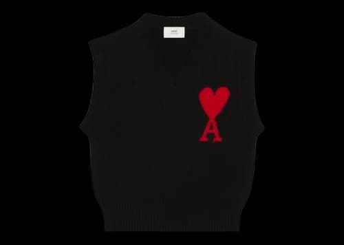 Ami Paris Ami de Coeur Merino Wool Sleeveless Sweater Black/Red
