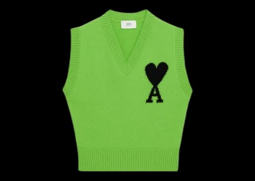 Ami Paris Ami de Coeur Merino Wool Sleeveless Sweater Green/Black