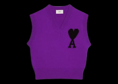 Ami Paris Ami de Coeur Merino Wool Sleeveless Sweater Purple/Black