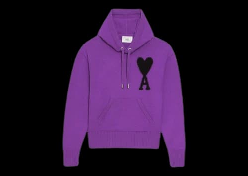 Ami Paris Ami de Coeur Merino Wool Knit Hoode Purple/Black