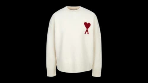 Ami Paris White Wool Ami De Coeur Crewneck Sweater Offwhite/Red