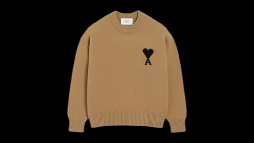 Ami Paris Wool Ami De Coeur Crewneck Sweater Camel/Black